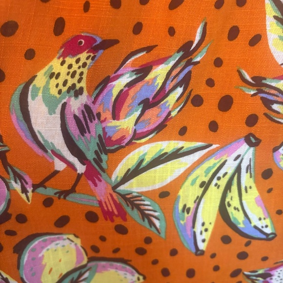 ANTHROPOLOGIE KOURT Burnt Orange Fruit & Dot Print Babydoll Dress! Rayon Linen! - Picture 6 of 16